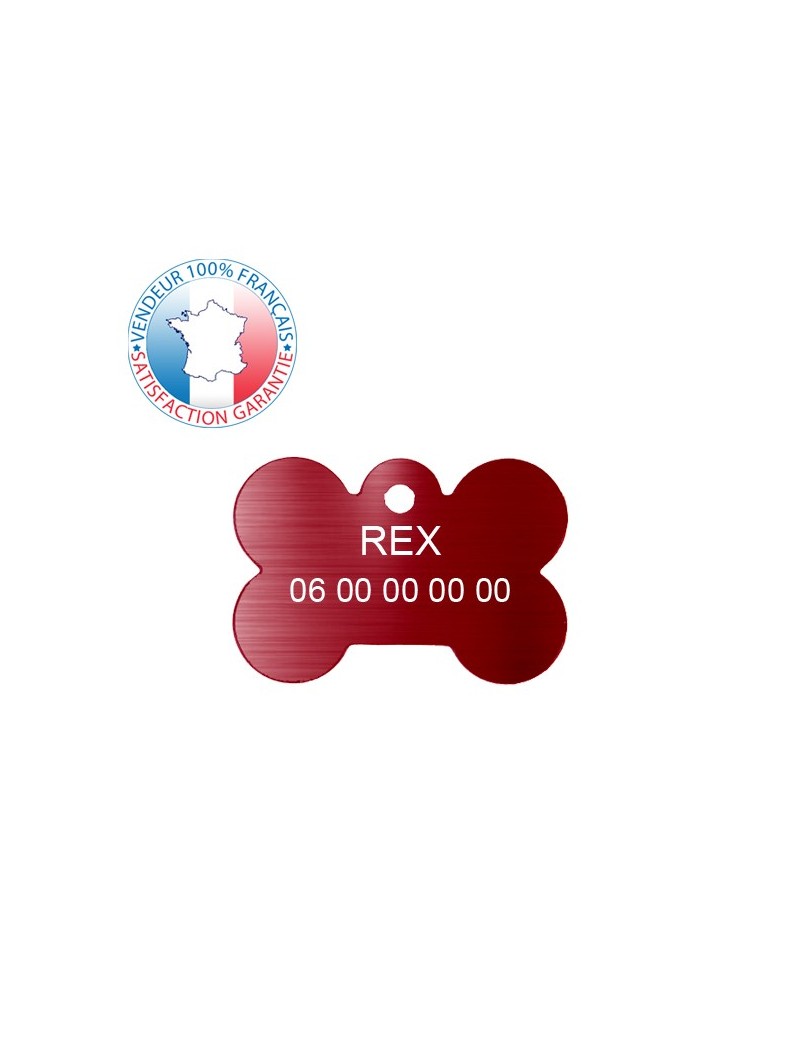 Médaille gravée pour chien os rouge