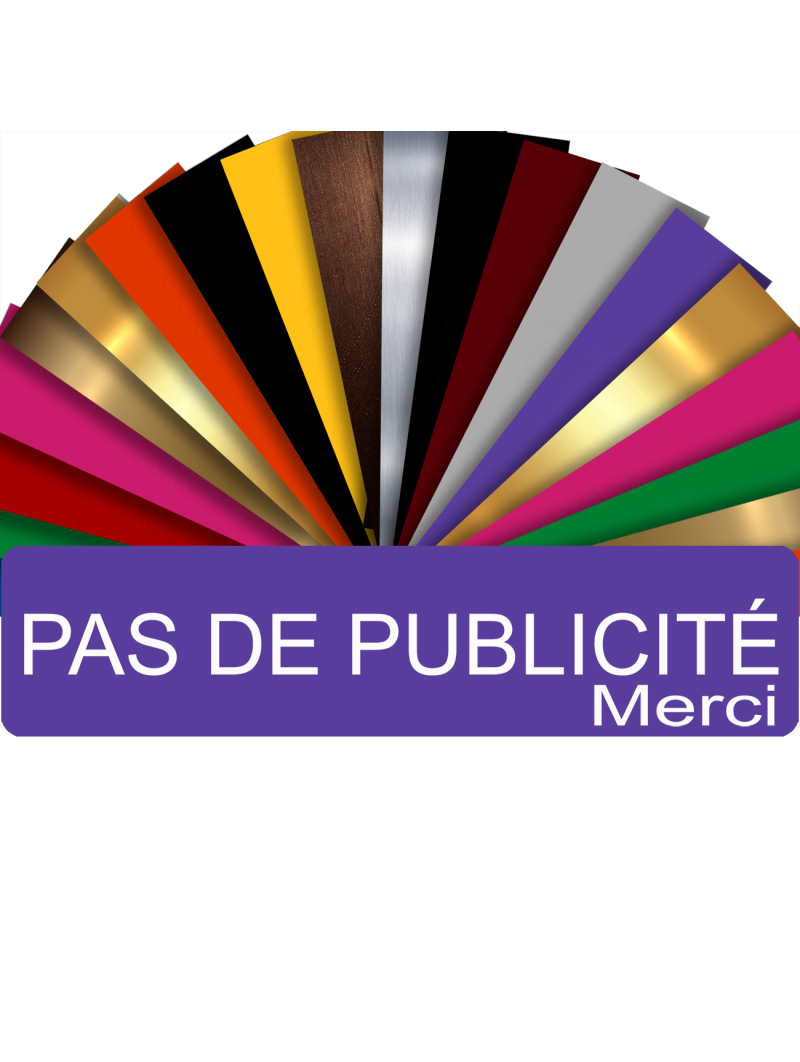 Plaque PAS DE PUBLICITÉ MERCI Adhésive PVC Pour Boîte Aux Lettres - Plaque Stop Pub - 8 cm x 2 cm (Violet)