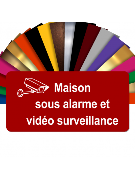 Plaque - Maison Sous Alarme Et Vidéosurveillance - Autocollante – Plaque De Maison PVC Adhésive 10 x 5 cm (Rouge)