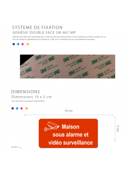 Plaque - Maison Sous Alarme Et Vidéosurveillance - Autocollante – Plaque De Maison PVC Adhésive 10 x 5 cm (Violet)