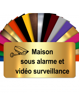 Plaque - Maison Sous Alarme Et Vidéosurveillance - Autocollante – Plaque De Maison PVC Adhésive 10 x 5 cm (Or Brillant)