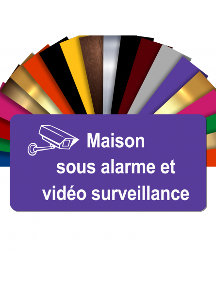 Plaque - Maison Sous Alarme Et Vidéosurveillance - Autocollante – Plaque De Maison PVC Adhésive 10 x 5 cm (Violet)