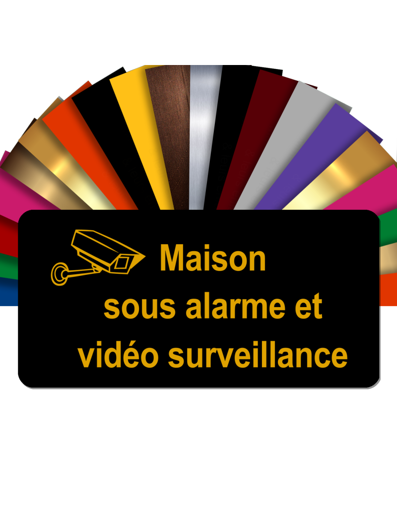 Plaque - Maison Sous Alarme Et Vidéosurveillance - Autocollante – Plaque De Maison PVC Adhésive 10 x 5 cm (Noir écrit Or)