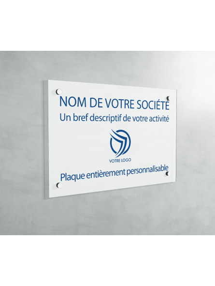 Plaque professionnelle Blanc (bleu) à personnaliser | 30 x 20 cm